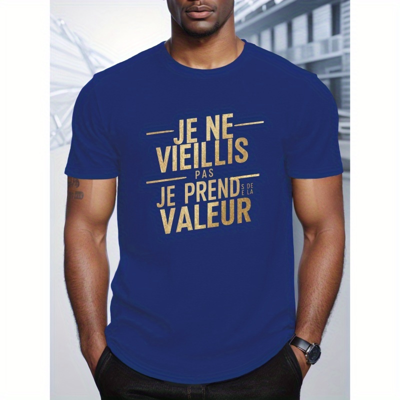 

T-shirt à française pour homme, col rond décontracté, tee-shirt en polyester avec motif géométrique, coupe regular, tissu légèrement extensible, pour chemise d'été à manches courtes pour adultes