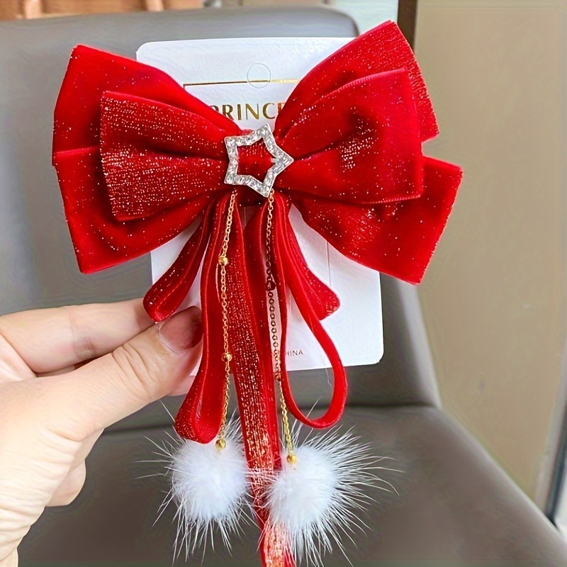 1 elegant christmas hair clip red bow shining - Temu Mauritius display picture 1