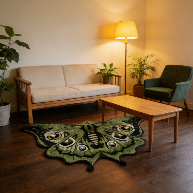 TEMU Cashmere 900g 9mm Light Luxury Retro Green Irregular Carpet Simulated Pattern Bedroom Plush Carpet Fluffy Room Bedside Home Carpet Green Spot