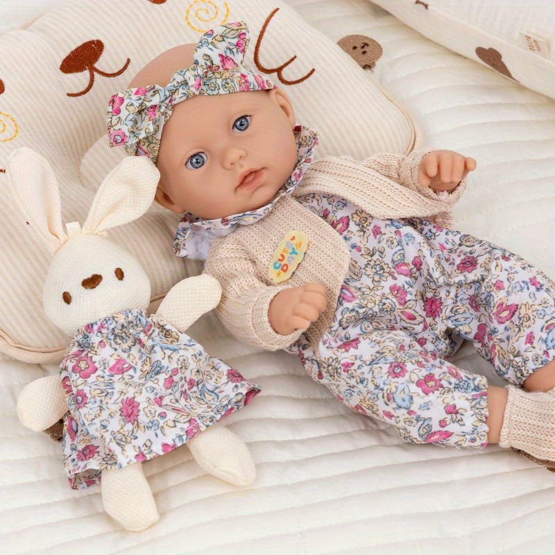 12 Inches Simulation Doll, Including Clothes And Headband, And White Rabbit  Doll, Cute Baby Doll, Early Learning Toys For Girls, Suitable For Dressabl