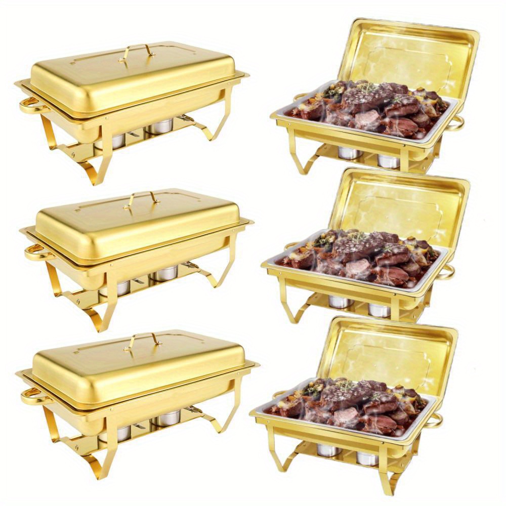 TEMU 6pcs Buffet Baking Tray 8 Quart Golden Baking Tray Buffet Set Full Size, Premium Stainless Steel Baking Tray, Suitable For Parties, Buffets, Weddings, And Banquets. Cooking