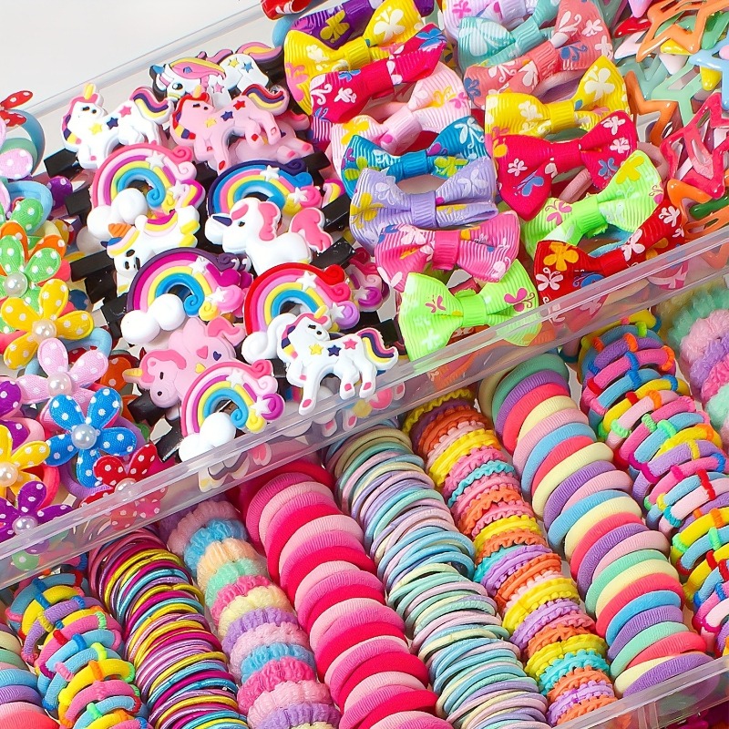 889pcs Trendy Unicorn Hair Clips and Elasti-Ponies Set