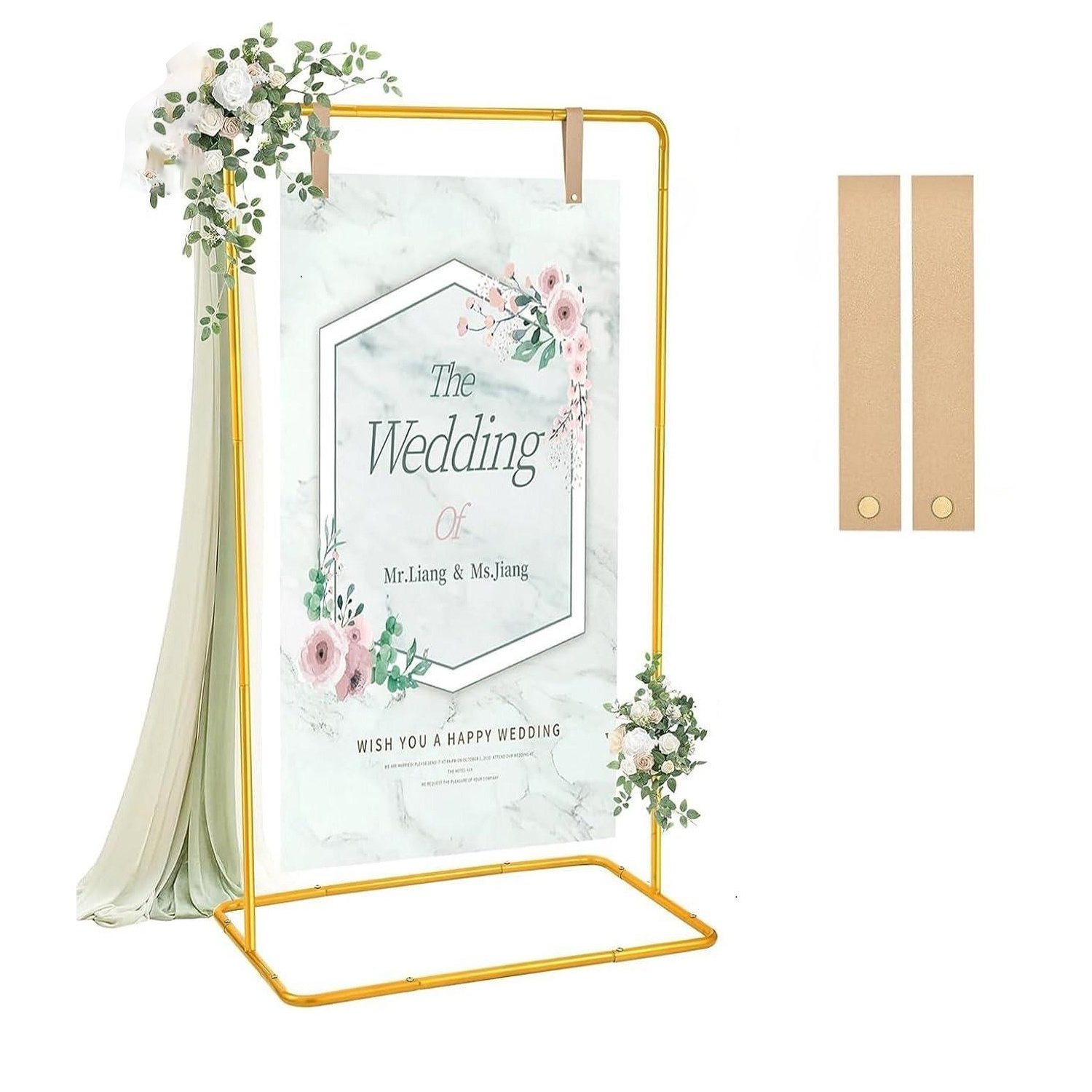 TEMU 1pc Wedding Sign Holder Stand 175 X 80cm Welcome To Sign Holder With 2pcs Leather Hanging Straps Heavy Duty Easel Stand Metal Floor Standing