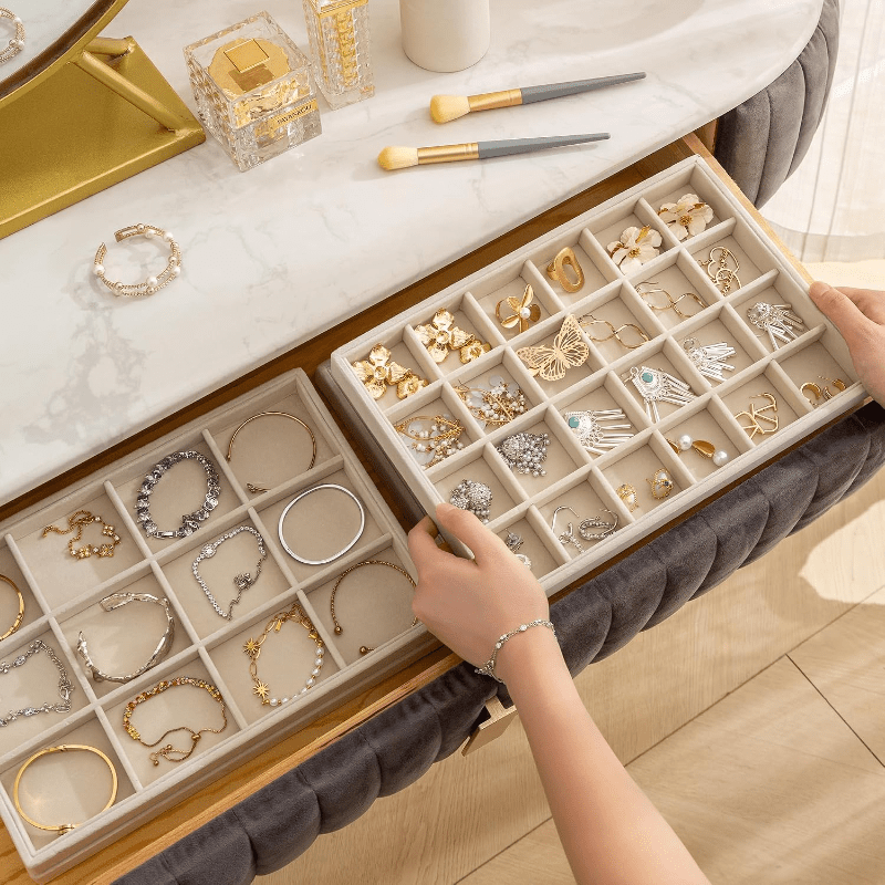 2pc Beige Jewelry Trays Organizer for Drawer Storage