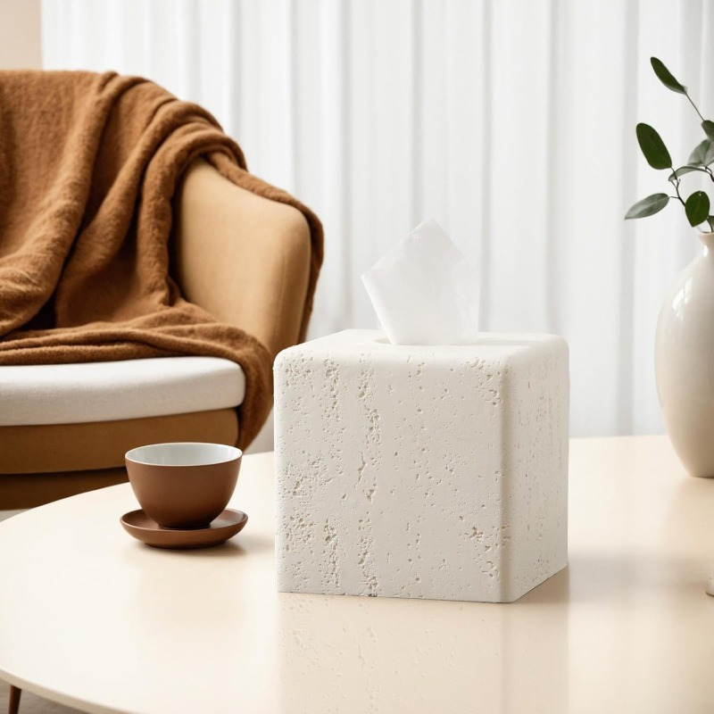 decorative square resin tissue box cover   free ideal for bathroom bedroom living room office decor cream   paper towel holder decorative   paper dispenser bathroom decor Product details 5