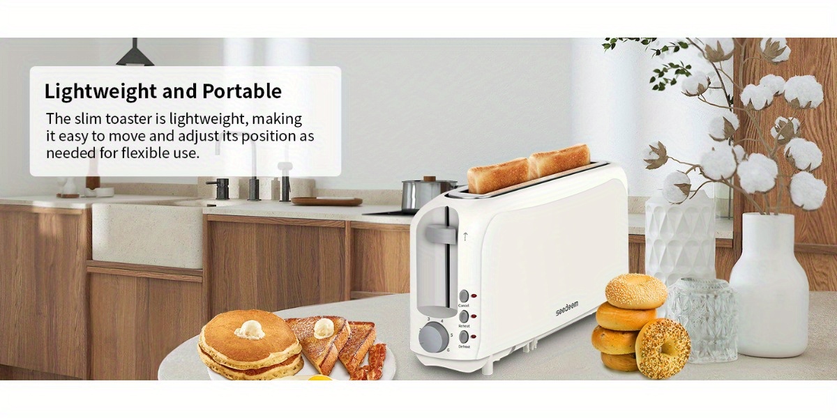 SEEDDEEM 2-Slice Slim Toaster with 6 Shade Settings, Reheat & Defrost, Removable Crumb Tray - 750W Compact Design for Bread, Waffles, Bagels - Fits-Anywhere™ Kitchenware, White, Versatile Kitchen Appliance, Sleek Appliance, Modern Kitchenware, Highquality Appliance, Stainless Steel Construction