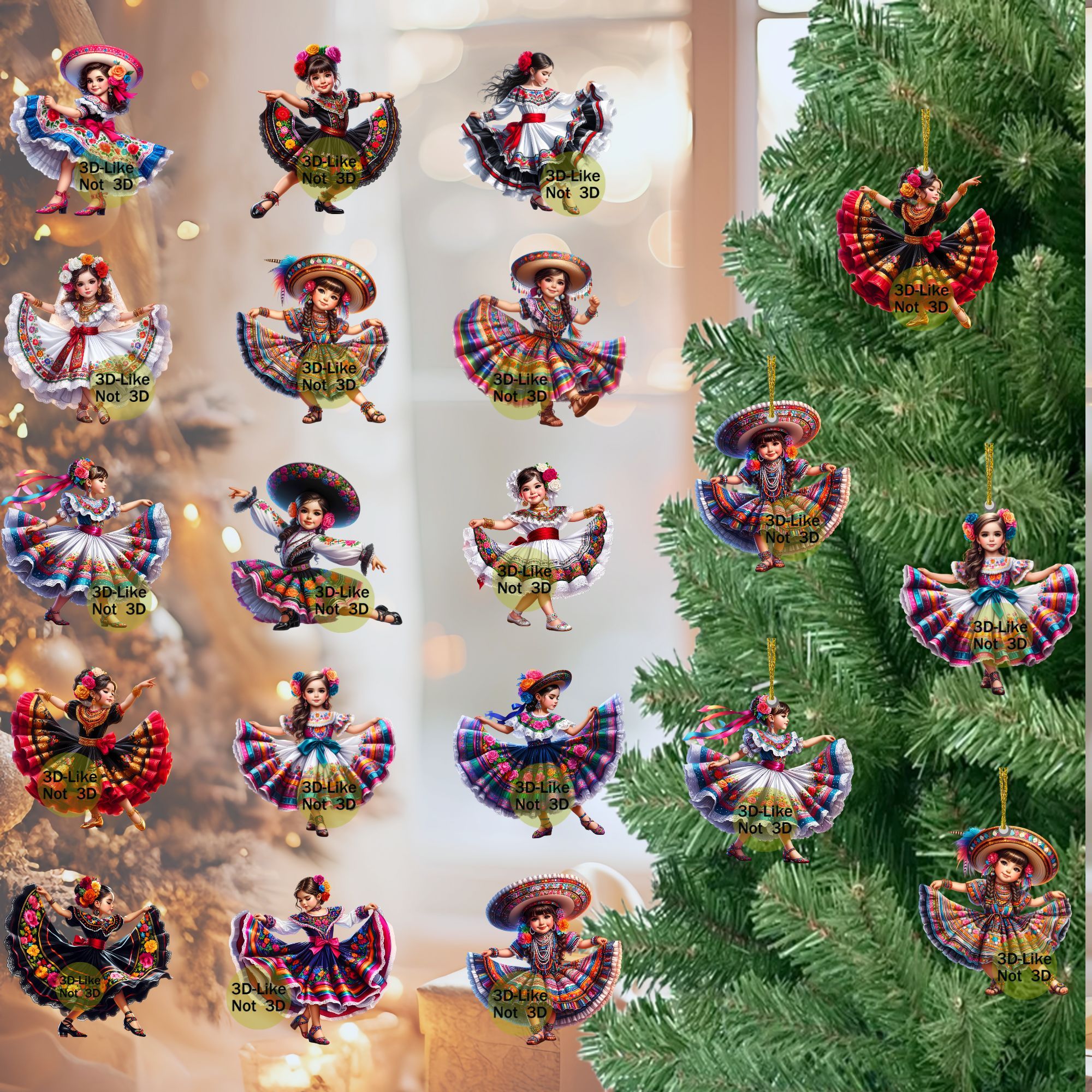 

16pcs Mexican Wooden Ornaments Set - Christmas Tree & Home Decor, Holiday Parties & Gifts, Holiday Decorations