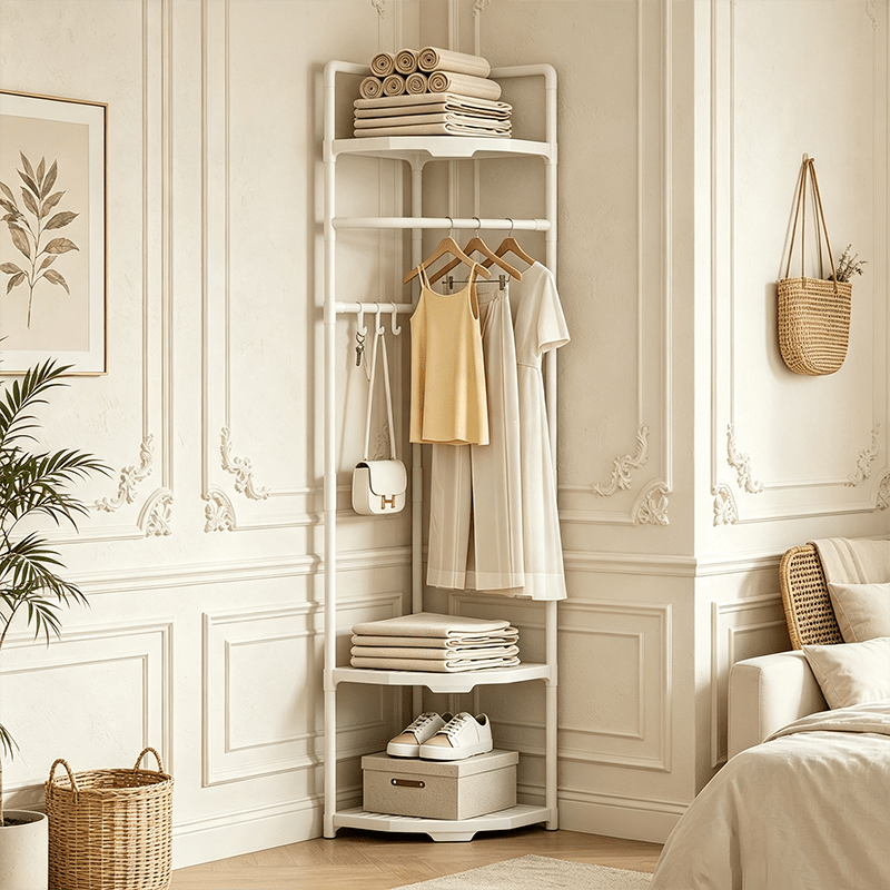 TEMU Perchero de esquina para suelo, , /, diseñado para adaptarse a esquinas de dormitorio. El diseño de partición multinivel aprovecha al el no