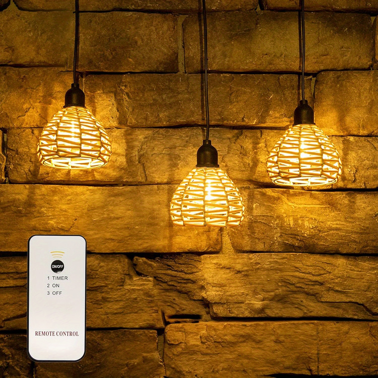 TEMU 3 Pack Outdoor Battery Operated Chandelier, Hanging Rattan Pendant Lights With Dimmable Timer, Warm White Lamps For Gazebo Yard Porch Patio