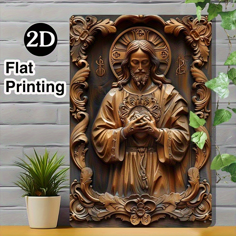 E-shop 2D-Flach, Vintage religiöses Holzbild-Wandkunst – Holzschild mit aufwendigen floralen geometrischen Mustern, Mehrzweck-Wanddekor, geeignet für