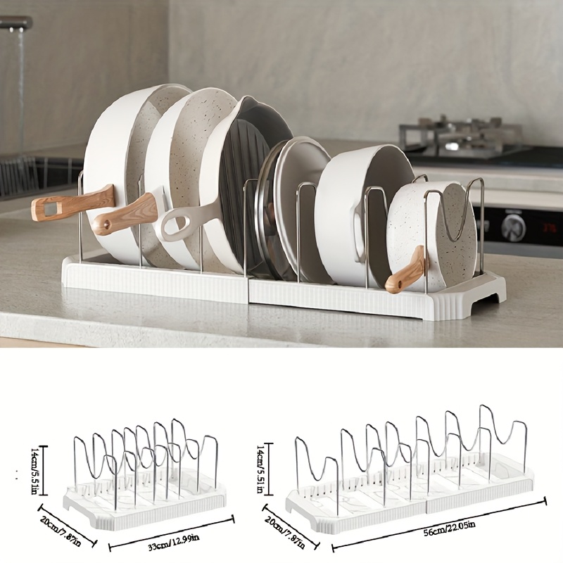 TEMU Multi-functional Expandable Dishware Kitchen Storage Rack With Adjustable - Space-saving Organizer, , For Storing Pot Lids, Baking Pans, And
