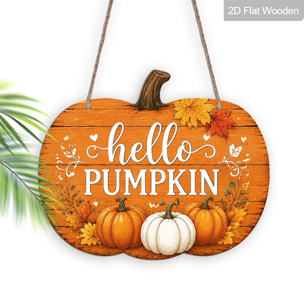 TEMU 2d Flat, 1pc Hello Pumpkin Wooden Hanging Sign, Fall Autumn Pumpkin Maple Leaf Door Hanger Plaque, Farmhouse Fall Thanksgiving Harvest Wall