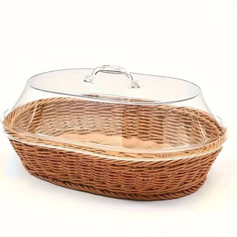 

Woven Basket With Transparent Lid, Multipurpose, Reusable Camp Serving Tray For Kitchen And Entertaining, Outdoor Camping, , Baskets, Bins & Containers For