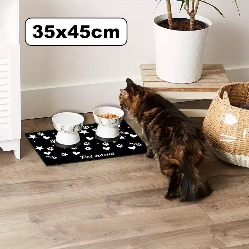 TEMU 1 Custom Diatomaceous Earth Pet Feeding Mat Featuring A Personalized Photo And Name, Suitable For Bowls. It Dries Quickly, Is Easy To Clean, And