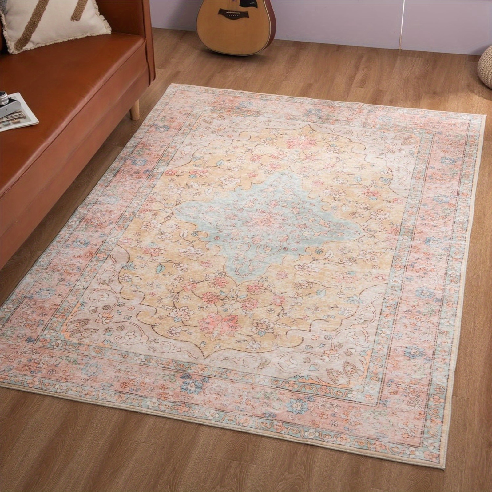 bohemian vintage area mat polyester tpr non slip low pile