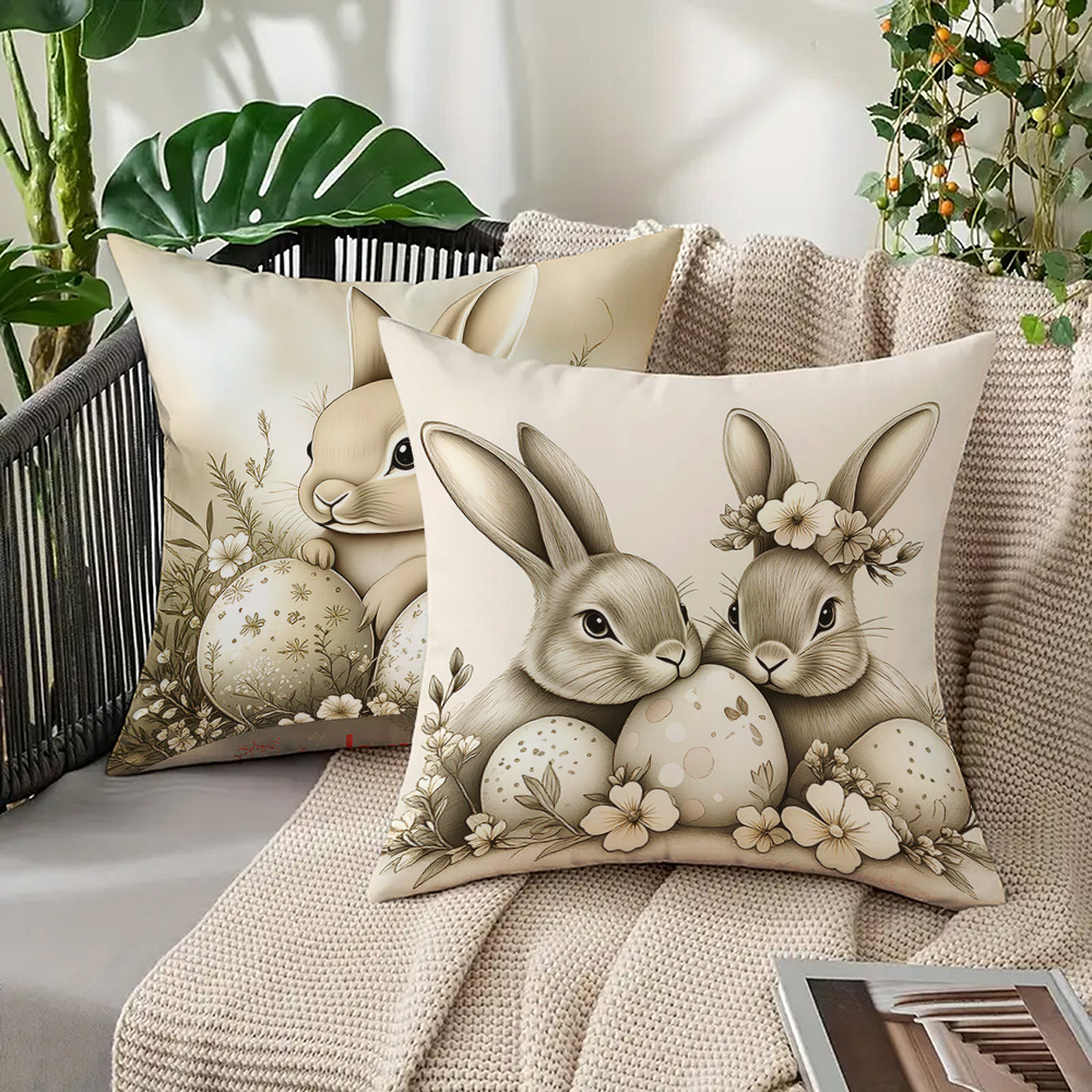 2pcs easter pillowcase cushion covers 2d flat printing home and kitchen supplies bedding home decor universal covers and additions pillow covers   with easter eggs and floral elements printed pillow cover