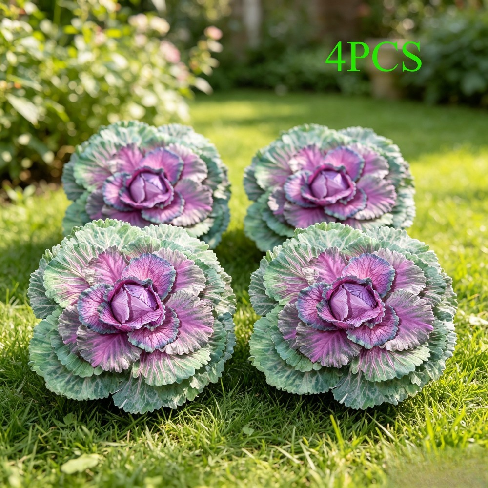TEMU New Product Launch 4pcs Anti-ultraviolet Simulation Cabbage, Suitable For Home, Wedding, Porch And Christmas Decoration, Artificial Plastic