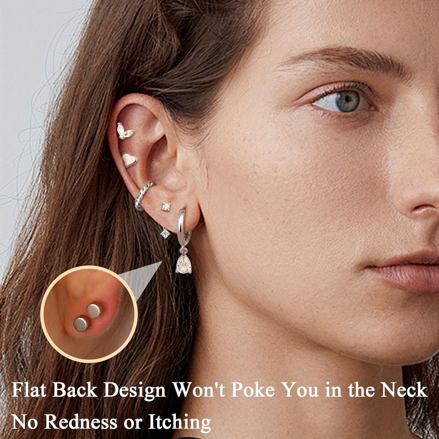 2d flat flat back stud earrings women stainless steel helix Temu