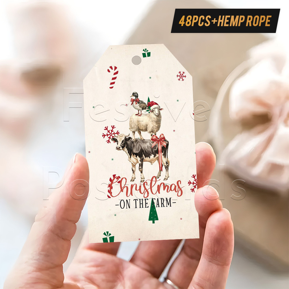 TEMU Set Of 48 Gift Tags Featuring A "christmas " Theme, With Designs Of Farm Animals. A Festive Touch To Christmas Gifts, Decorations, And Greeting