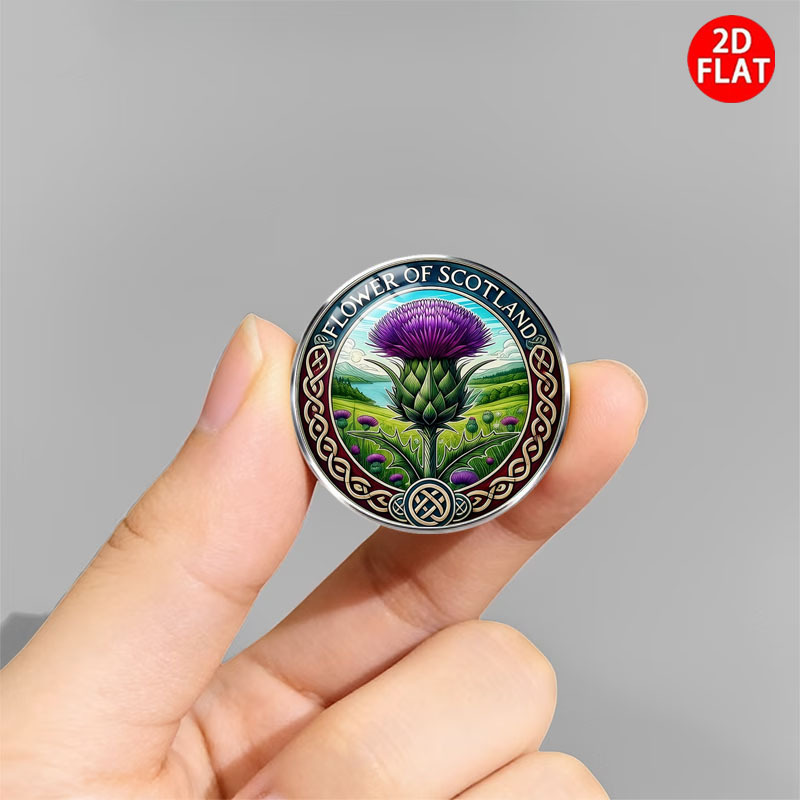 Daisy Scottish Landscape Themed Brooch, Celtic Style Badge