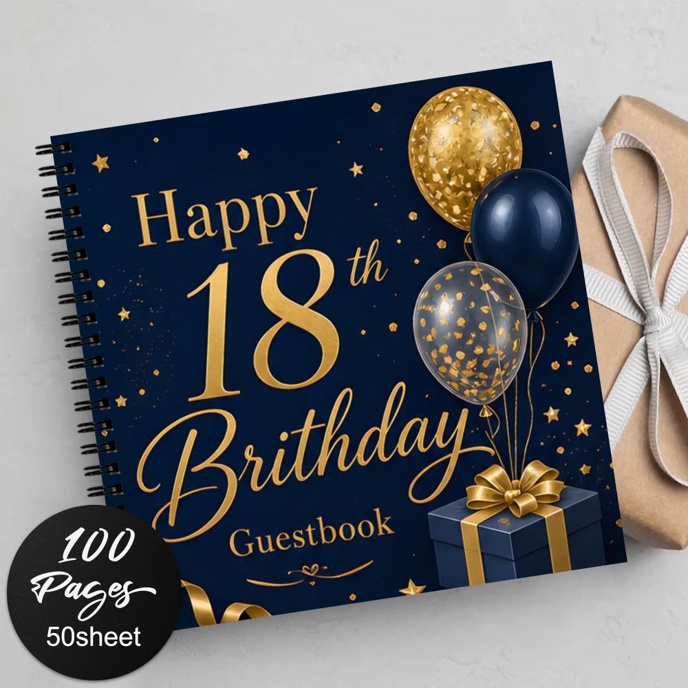 TEMU 1 'or pour 18e anniversaire, idéal pour , anniversaires, fêtes, réceptions | 'or élégant bleu marine avec motif de ballons dorés, parfait pour