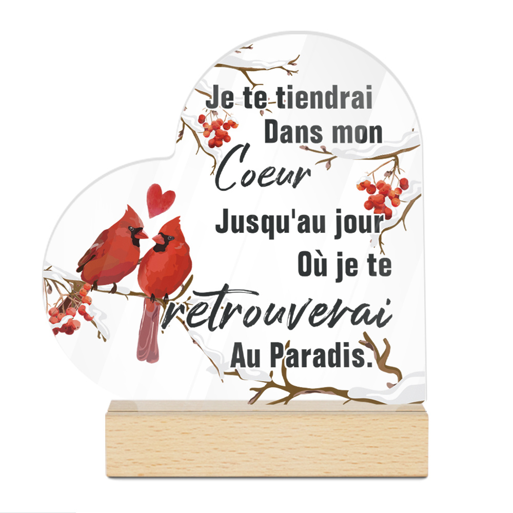 TEMU [2D Plat] Putuo Décor 1pc Panneau Acrylique de Cœur Français Base en Bois Décoration de Table, Je Te Tiendrai Dans Mon Cœur Jusqu'au Jour Où Je