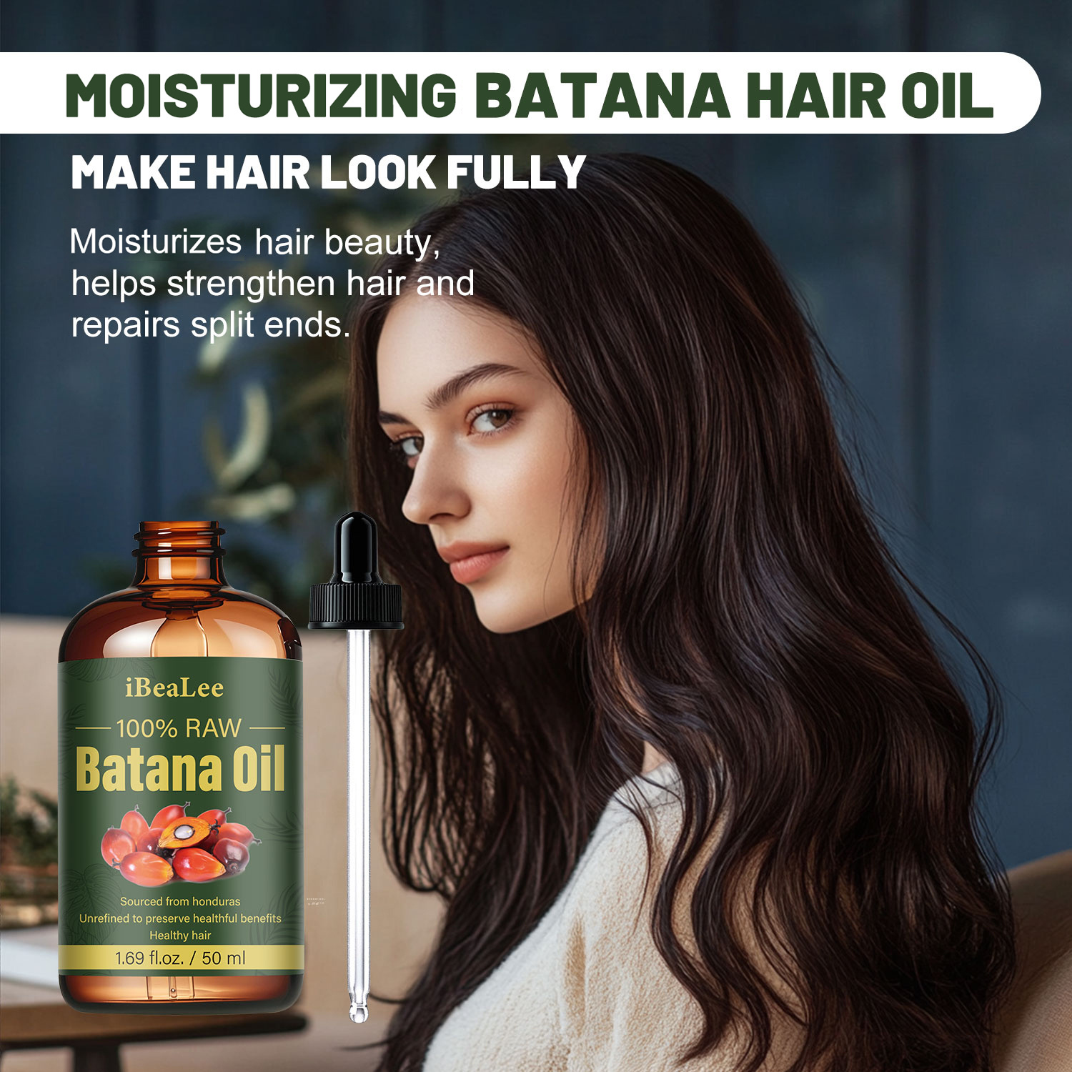 iBeaLee Batana Oil - 50ml Масло за коса и мигли/вежди, студено пресовано, дълбоко подхранващо и укрепващо за всички типове коса, суха, къдрава, с напръскани върхове