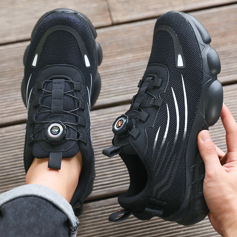 TEMU Men's Casual Sneakers, Men's Knob Lace-free Casual Athletic Shoes, Breathable Mesh Thick Sole Cushioning Outdoor Running Shoes, Knob /off Thick