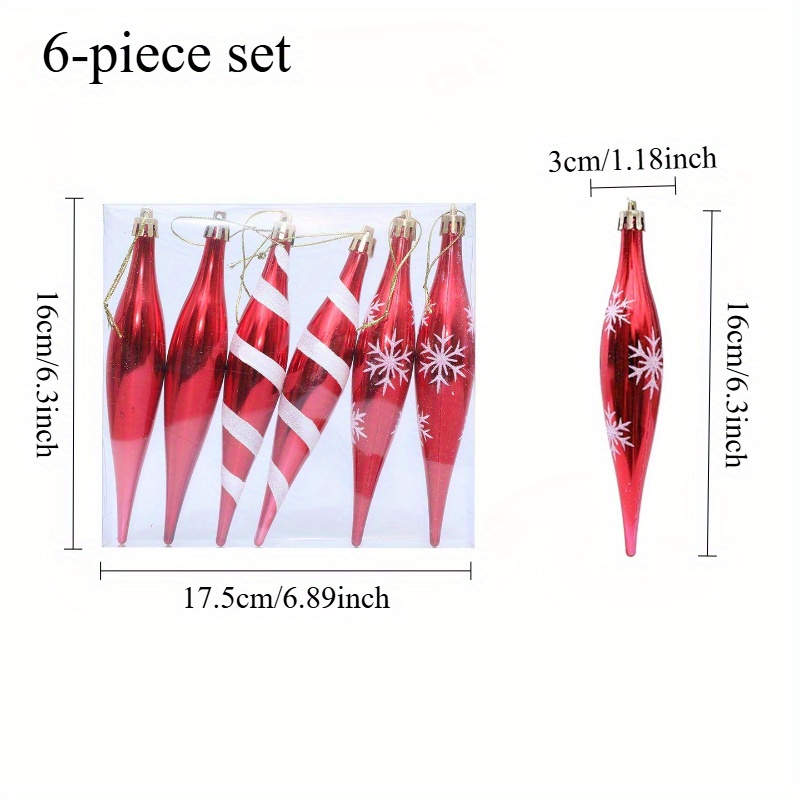6pcs Set Of Painted Ice Stick Ornaments For Christmas Tree, Red Black And White Pointed Ice Stick Decorations For Shop Window Display