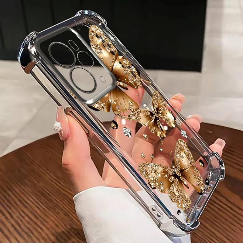 TEMU Чохол для телефону: Підходить для RealMe 14/15/15T/15Pro/C71/C75/C85/C85Pro/GT7, Електроплатирований прозорий антиударний м’який чохол, Золоті ,