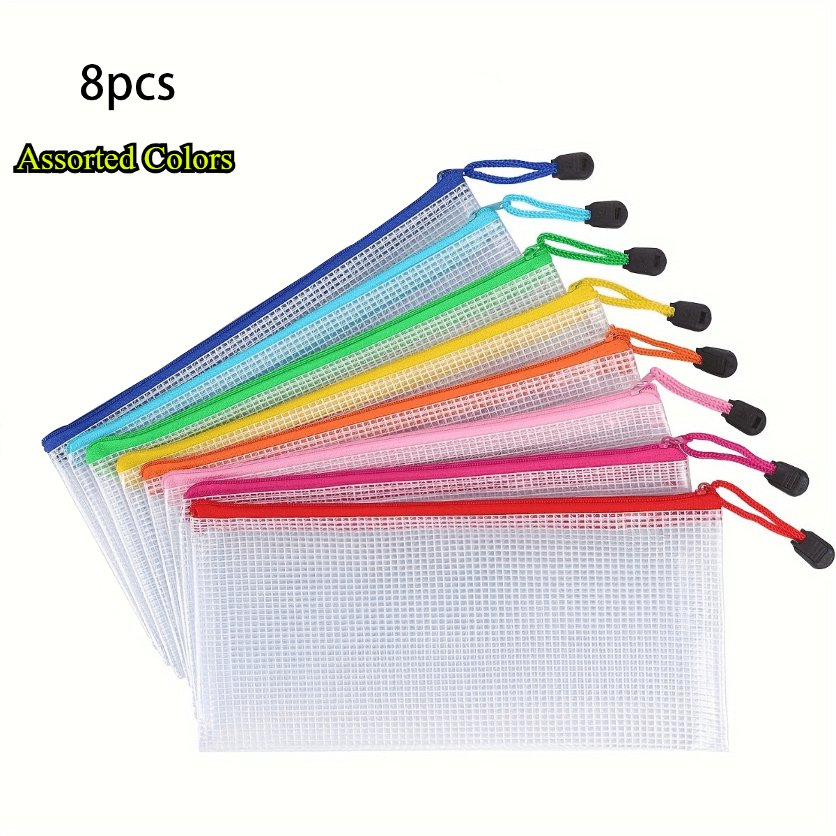 TEMU 8-pack Mesh Zipper Pouch, Durable Plastic Pencil Case, A6 Size For Storing Small Items, For Classroom Organization, School & Office Supplies,