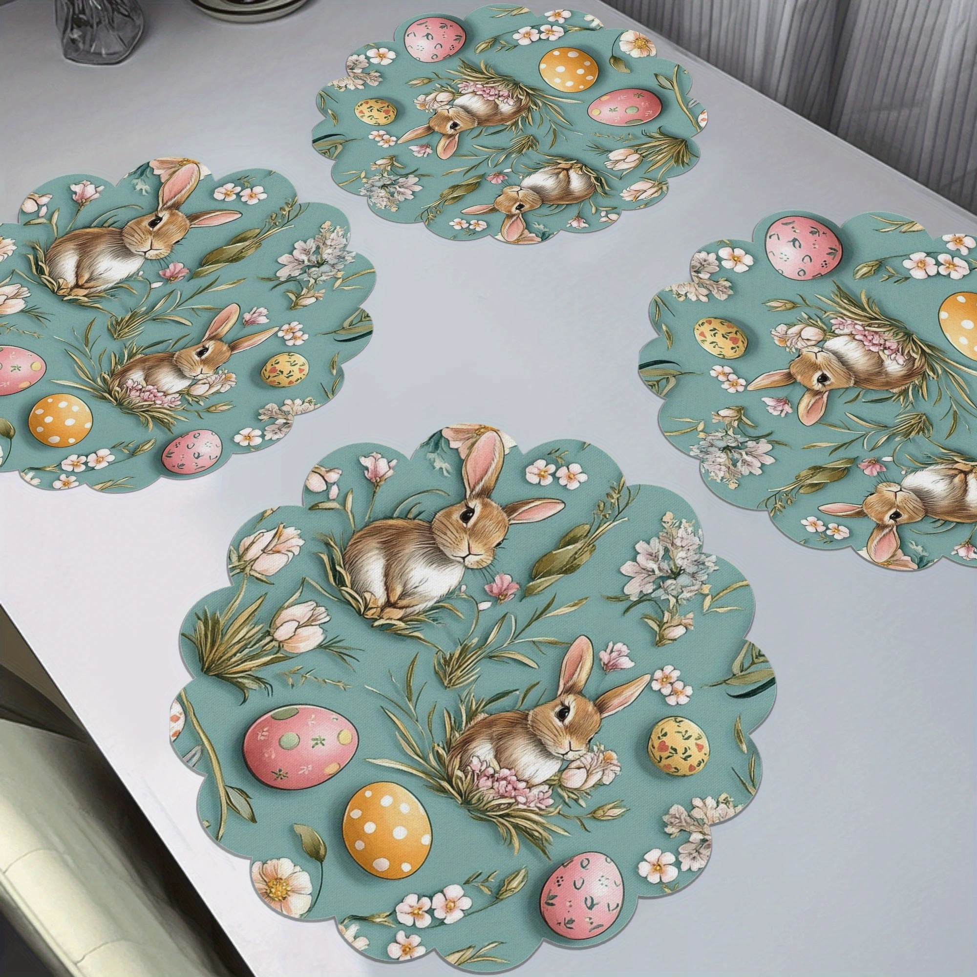 

Easter Celebration 4pcs Round Placemat Set - , Machine Washable, Anti-slip & Heat-resistant Polyester Table Mats For Dining Decor, 15x15in, Happy, Easy To Clean, Holiday