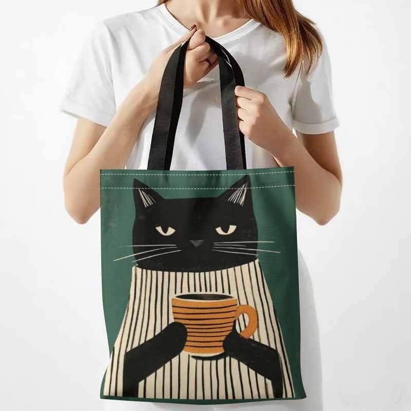 TEMU 1 pz, Borsa Tote " di Caff癡 Gatto": Perfetta di e Pratico", Adatta per il Pendolarismo , Borsa a , Stile Base, di Spostamento , per Shopping