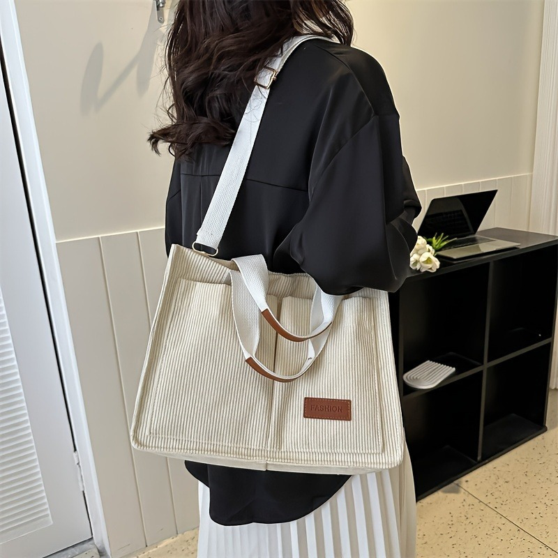 

1pc Vintage Canvas Tote Bag For Women - Spacious Multi-pocket Crossbody Bag With Adjustable Shoulder Strap, Letter Patch, And Snap Closure - Ideal For Daily Use, Travel, And Work