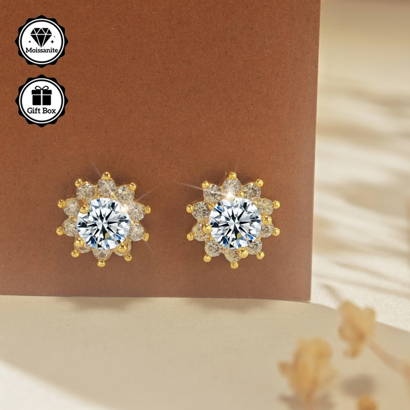 TEMU A Pair Of Earrings Inlaid With White Moissanite, Hypoallergenic Ear Studs, Simple Women's Earrings, Colorful Fashionable Earrings, Women's