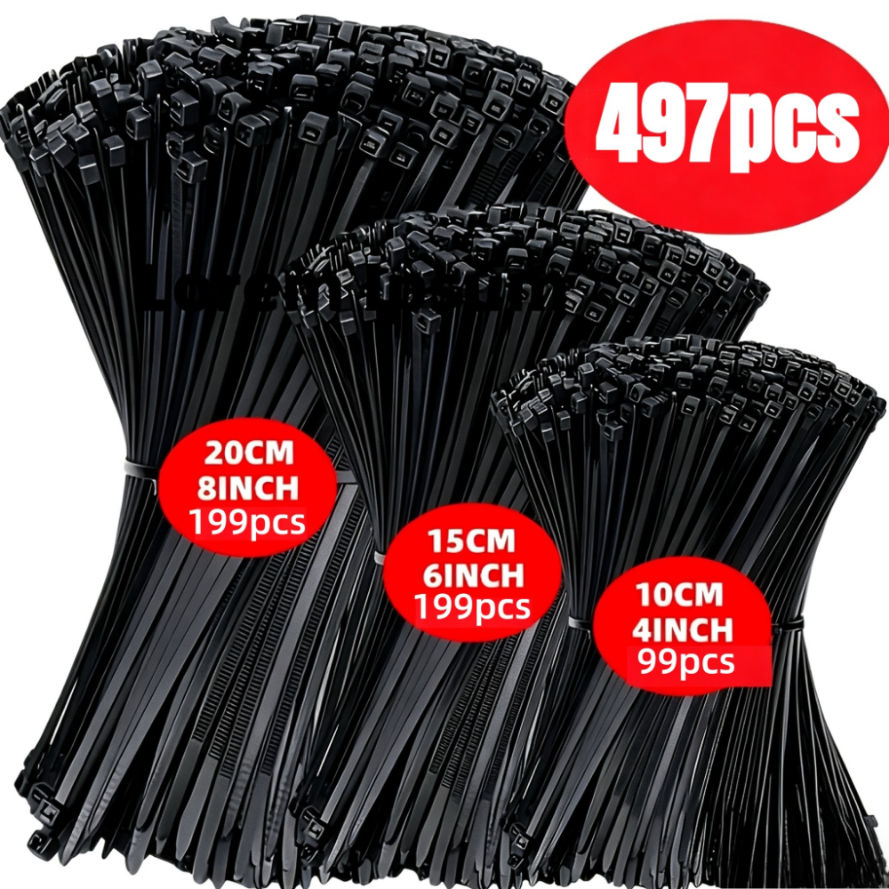 TEMU Black Self-locking Nylon Cable Ties, Available In Multiple Sizes 4/6/8 Inches, Uv-resistant, For Organizing And Securing Computer Data Cables.