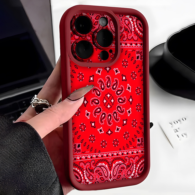 TEMU Phone Case: Red Paisley Pattern Phone Case Compatible With Iphone 16, 16 Plus, 16 Pro, 16 Pro Max, 15, 15 Plus, 15 Pro, 15 Pro Max, 14, 14 Plus,