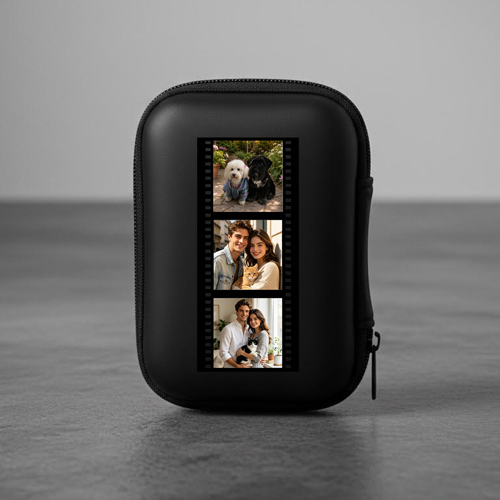 TEMU Diy Custom Photo Organizer Pouch, Vintage Film With Personalized Photo Print, Durable Eva Travel Organizer, Suitable For Earphones, Charging