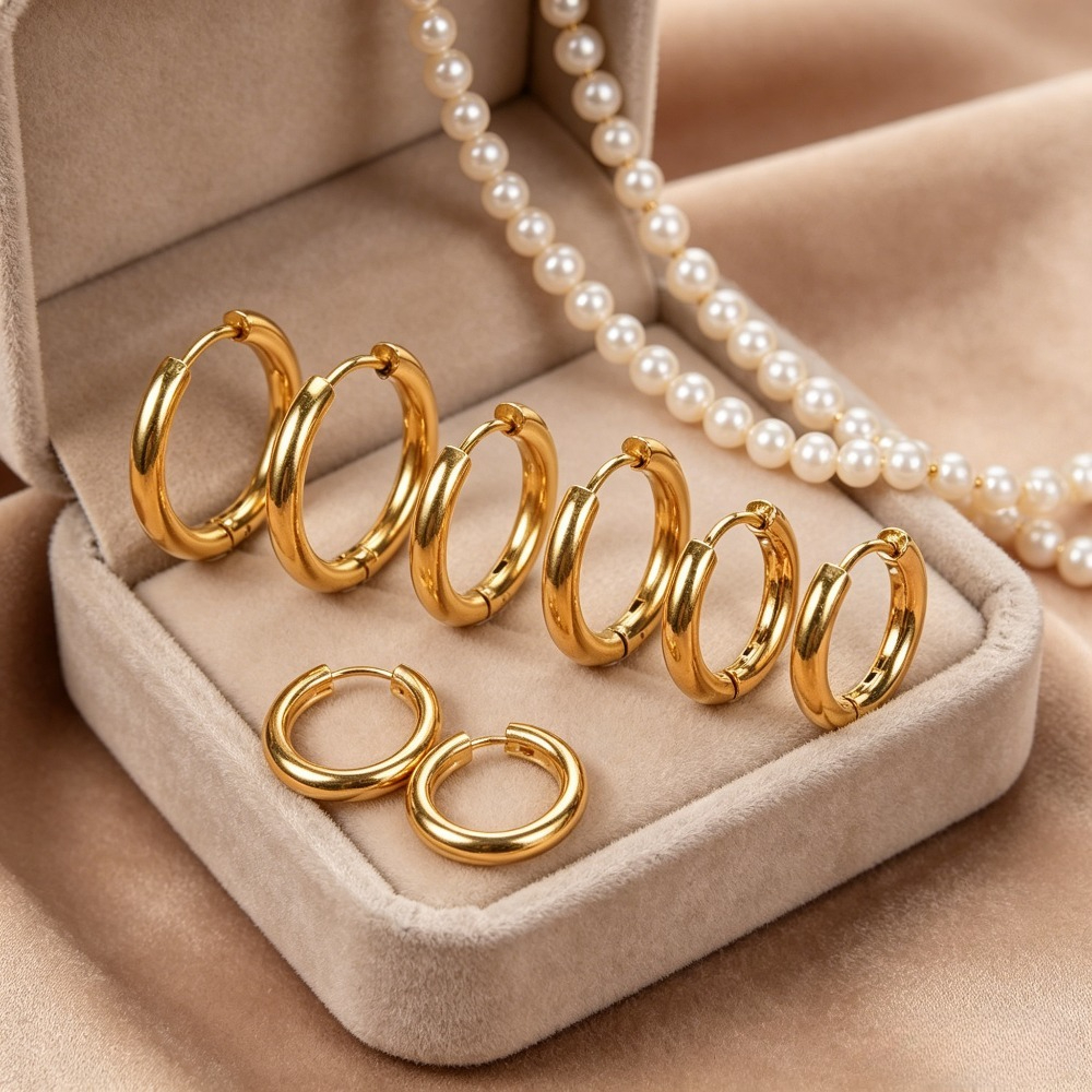 6pcs Minimalist Golden Hoop Earring Set for Women