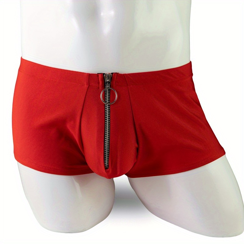 2pcs Low Waist Briefs New Style Men's Underwear with Front Zipper Black Red