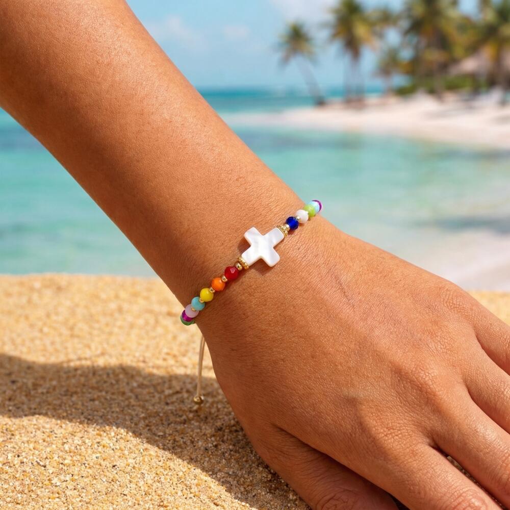 Women's Handmade Bohemian Glass Bead Bracelet, Adjustable