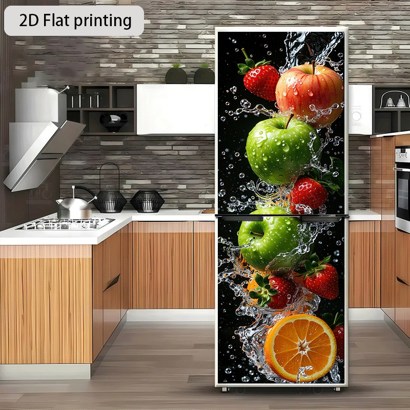 Image of [2d Flat Printing] 1pc Refrigerator Sticker 60 X 180 Cm Fruit Theme Design Wall Decoration Self-adhesive Suitable For Cabinets And Wardrobes, Modern Kitchen Decor Home Sticker