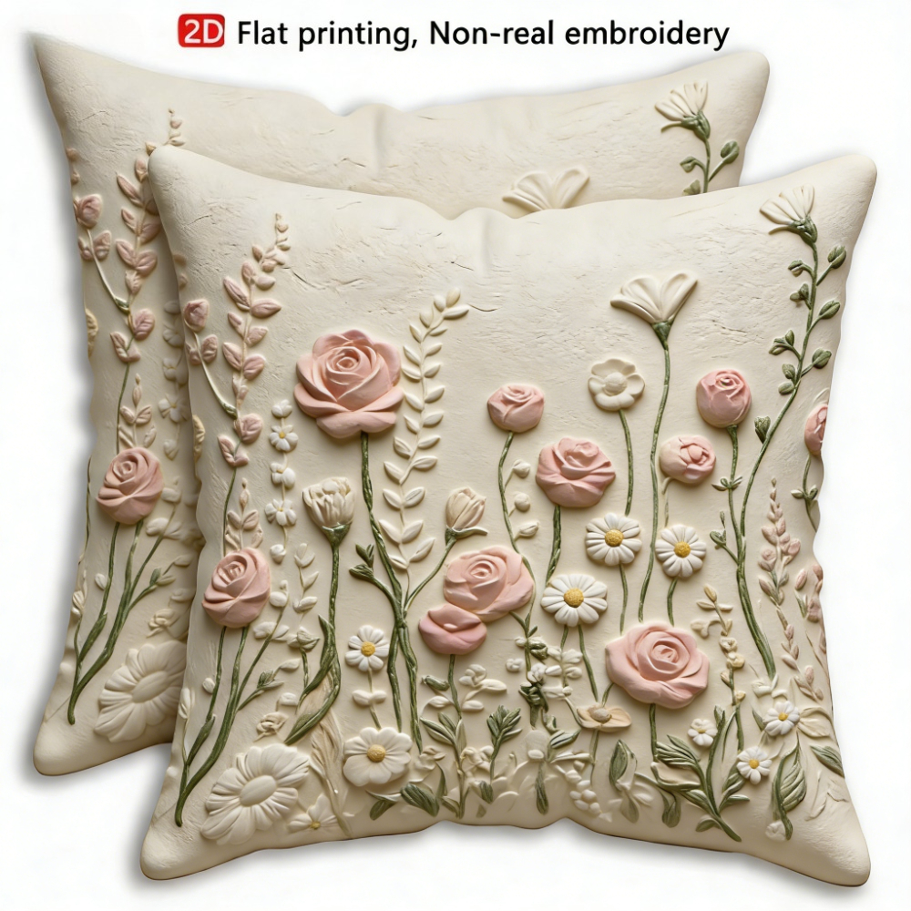 2d Flat-2pcs Cream Style Living Room Sofa Cushion Pillow Covers, Suitable For Sofas, Beds, Offices, Cars, Camping Outdoor Travel Blankets, Home Decor - Seasonal Gift, 2d Flat