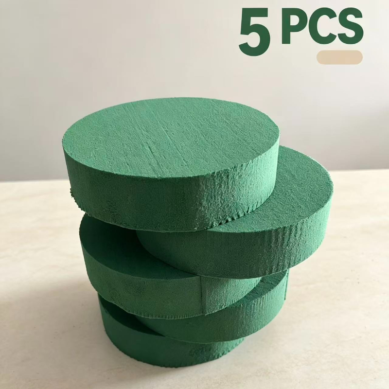 TEMU 5pcs Set Of 3.85" X 15.85" Green Round Floral Foam. Made Of High-density Material With A Compact Structure, It Absorbs Water Quickly And Retains