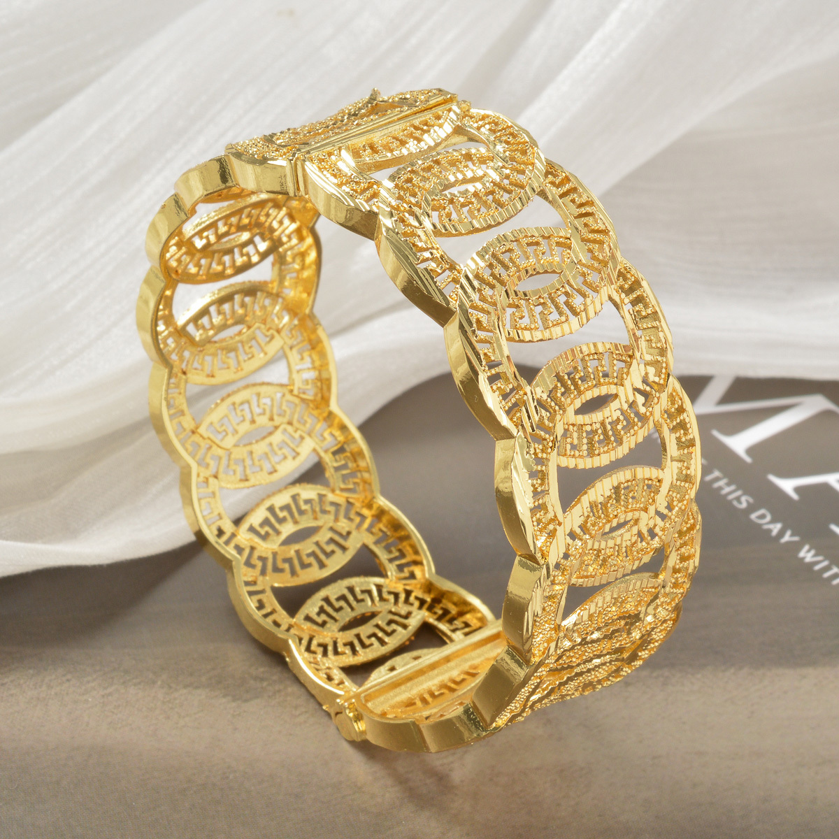 Middle Eastern Geometric Wide Unisex Bangle, Vintage Style