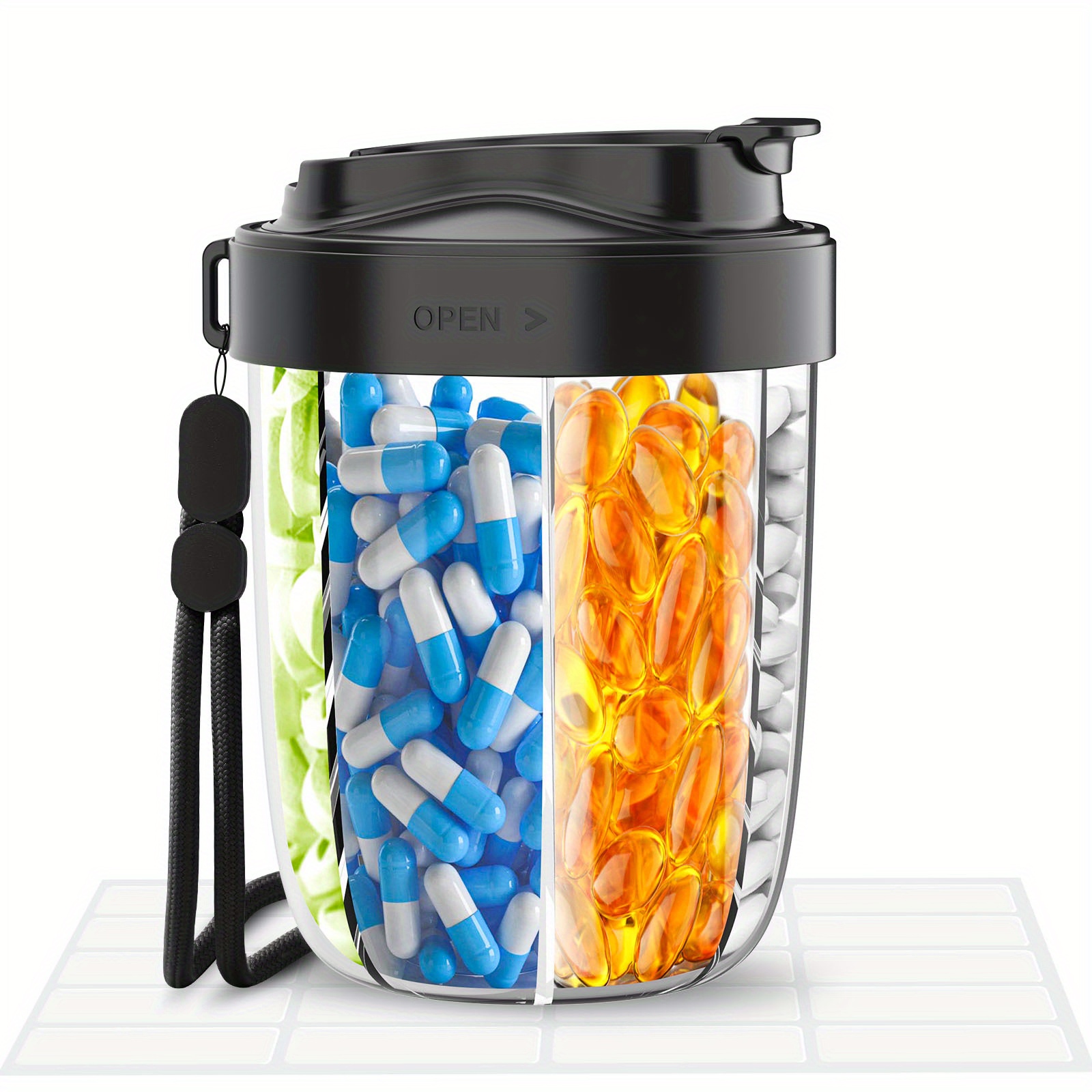 rainbowvvy 7 compartment large pill organizer bottle durable pc material travel pill case with     holding vitamins and supplements medication storage     closure pill organizer storage medicine storage organizer