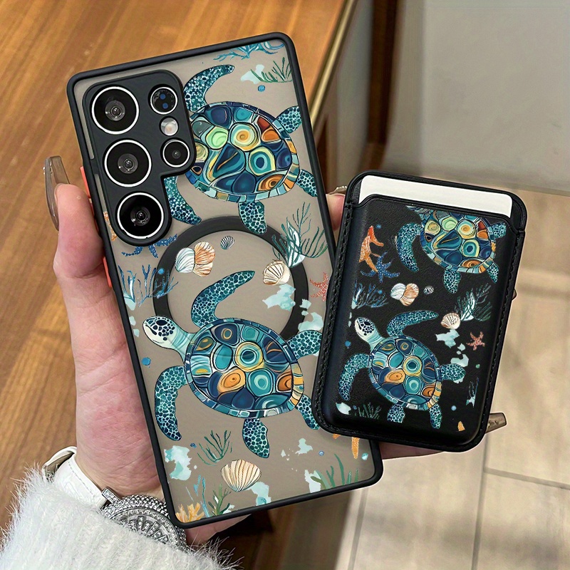 TEMU Phone Case: 2pcs Set New Creative Turtle Pattern Magnetic Phone Case & Fashionable Luxury Artificial Leather Magnetic Property Multi-functional