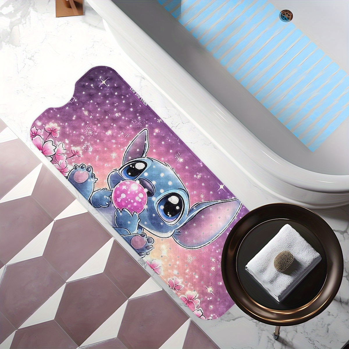   pink   background stars heart cartoon style bathtub mat non slip pvc water absorbent soft bath mats for bathroom 15 7x39 3 inches machine washable Product details 9