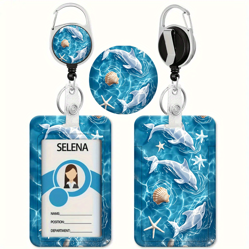 TEMU And Starfish Printed Card Holder With Retractable Buckle Lanyard - Id And Credit Card Holder, Heavy-duty Lanyard Suitable For Nurses, Doctors,
