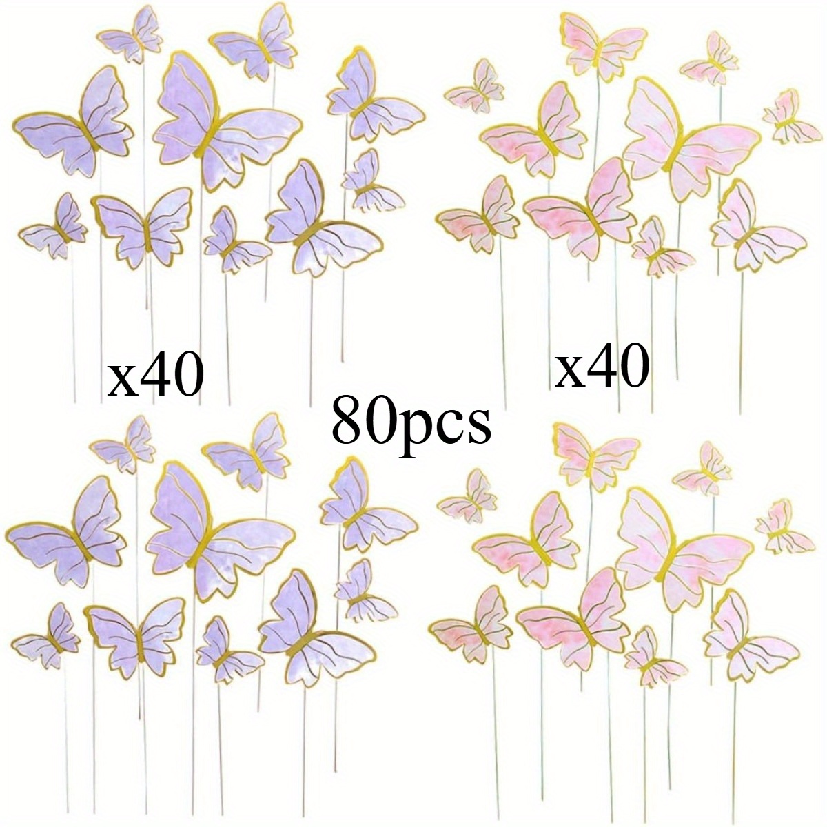 E-shop 80 Stück Schmetterling Kuchen Dekorationen, Schmetterling Kuchen Topping Becher Kuchen Topping Gemischte Größe Kuchen Dekorationen, Geeignet für